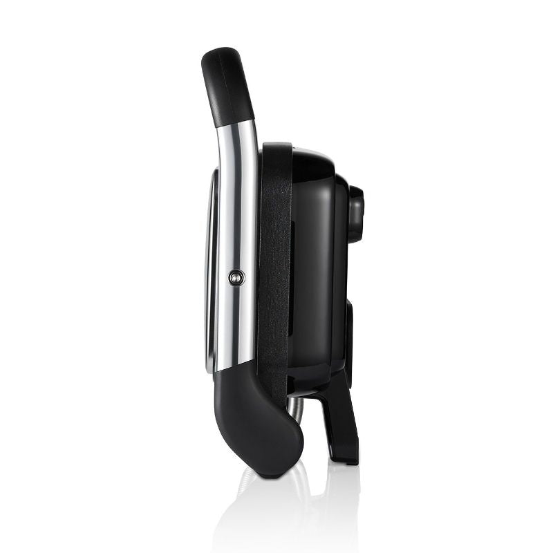 Café Style 2-Slice Sandwich Press with adjustable height, non-stick coating, and stainless steel finish for gourmet sandwiches.