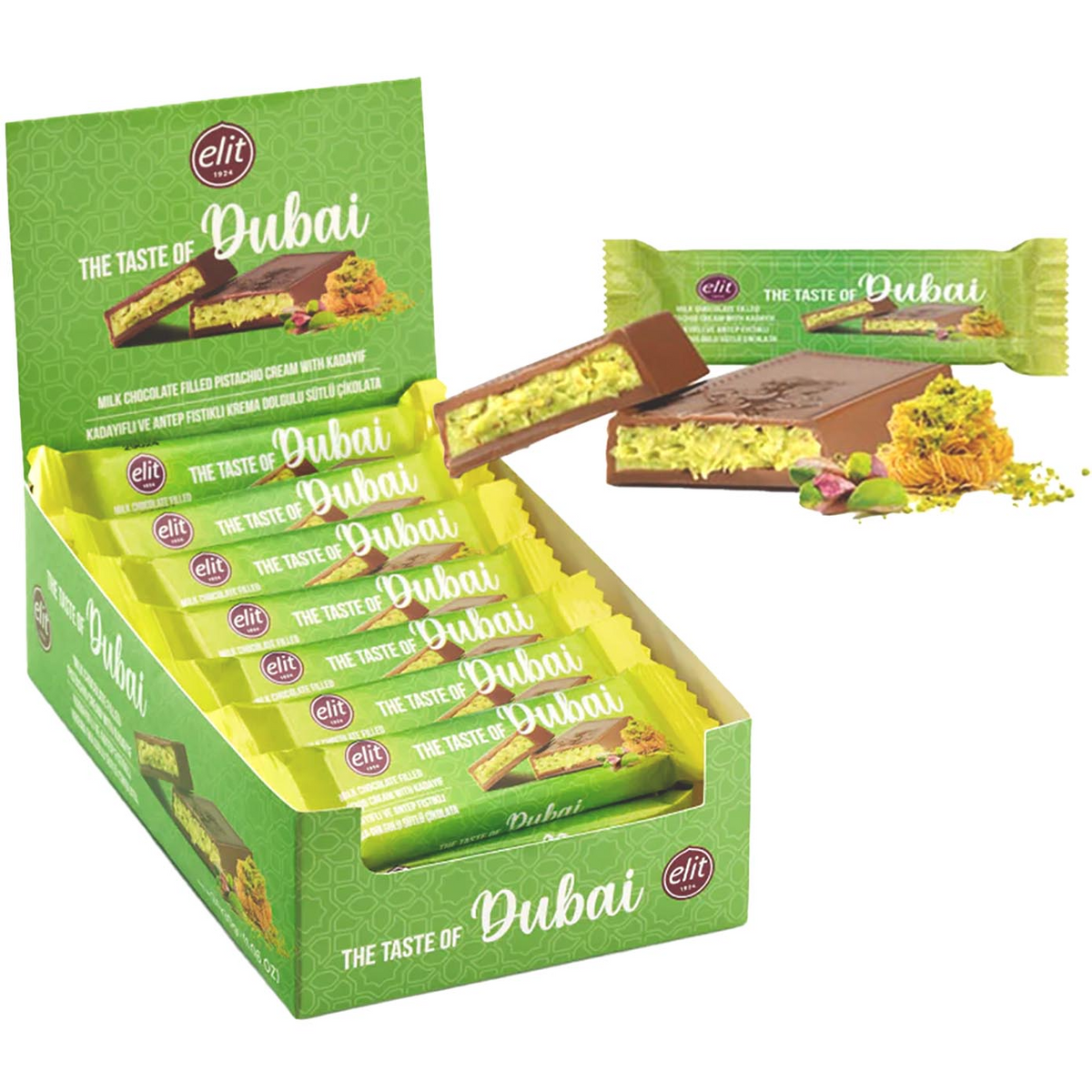 Elit Milk Chocolate with Filled Pistachio 90g - Carton of 24