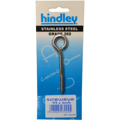 Durable 93x6mm stainless screw eye for versatile hanging and securing tasks, resistant to rust and corrosion.