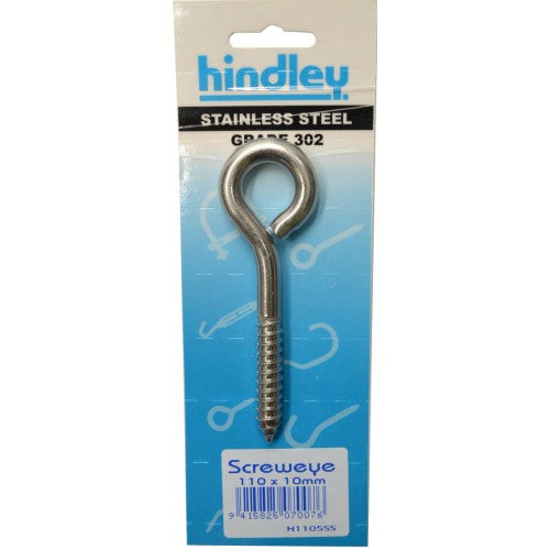 Durable 110x10mm stainless screw eye for secure cable attachment and decor hanging, resistant to rust and corrosion.