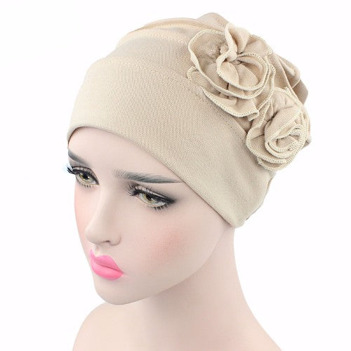 Floral Stretch Hat - Beige
