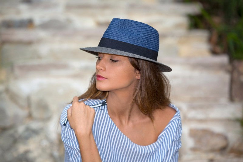 Hat - Colour Block Trilby - Navy-Grey