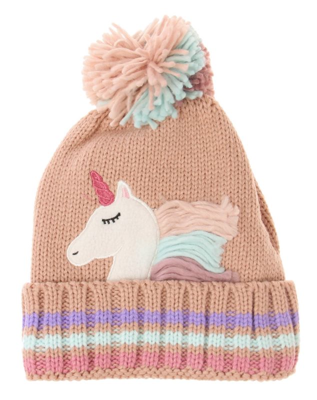 Kids Unicorn With Mane Beanie - PINK