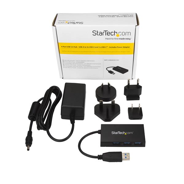 4 Port USB Hub USB 3.0 - Connect 3 USB-A & 1 USB-C Devices - Power Adapter Included