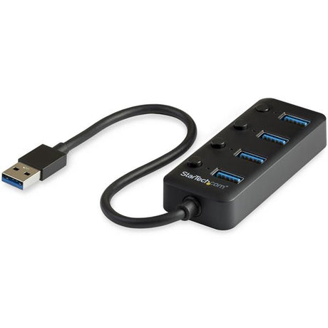 4-Port USB 3.0 Hub with on/off switches for power management, ideal for connecting multiple devices on the go.