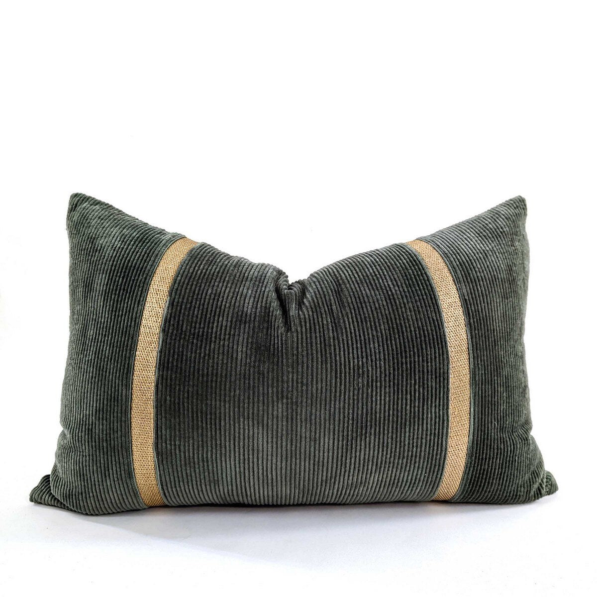 CUSHION COVER - BRAID - GREEN / GOLD - 400x600