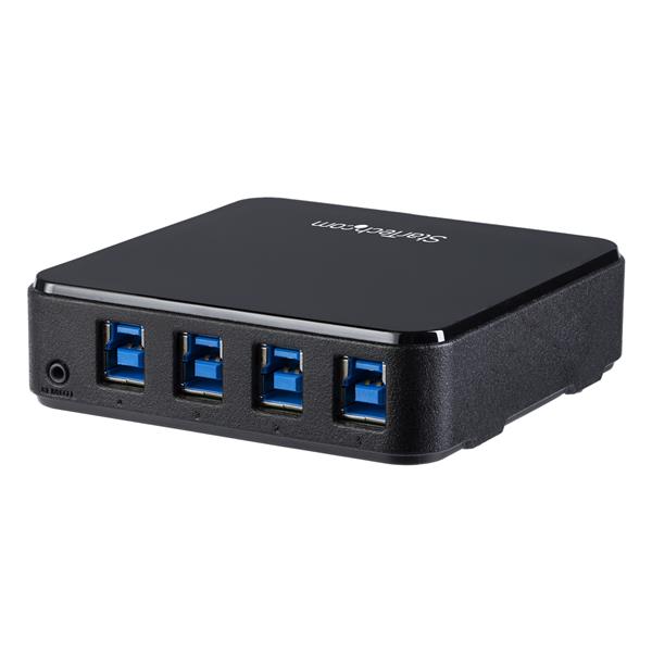 4-Port USB 3.0 sharing switch for seamless connection of multiple computers to USB devices with fast data transfer and remote selector.
