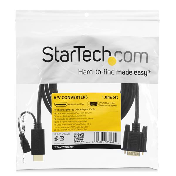 3ft HDMI to VGA Active Converter Cable, connects HDMI devices to VGA displays, supports 1920x1200/1080p resolution.