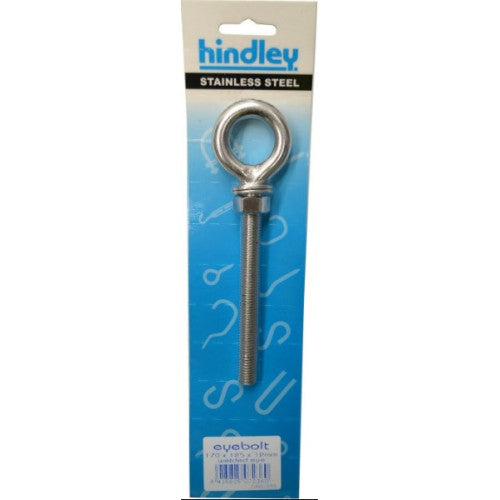 Durable stainless steel eyebolt with a welded eye, 170mm long and 125mm wide, ideal for lifting and securing heavy objects.