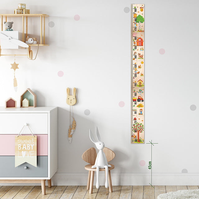 Farm Life Growth Chart Ruler made of pine veneer, featuring 5 puzzle pieces and suitable for nursery wall decor, tracks height up to 195cm.