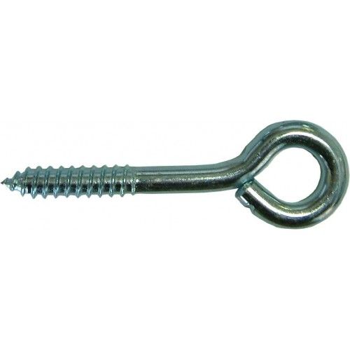 Durable zinc-plated screw eyes measuring 3-3/4 x 1/4 inches, ideal for securing lightweight items indoors and outdoors.