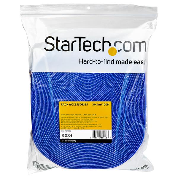 30.4m blue hook and loop roll for versatile cable management, reusable and adjustable for a tidy workspace.