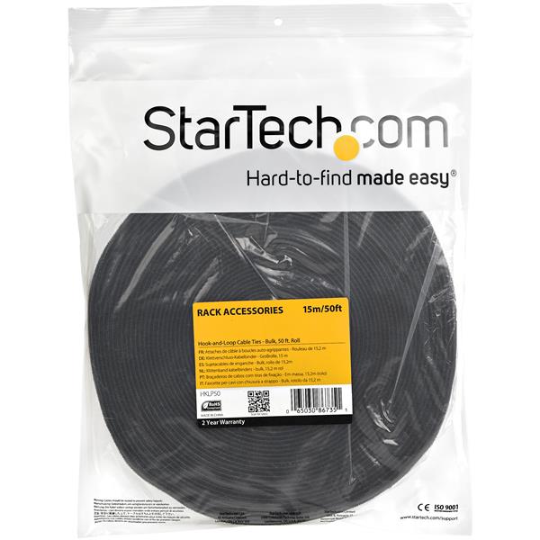 Premium Black Hook-and-Loop Cable Tie Roll - 50 ft. Bulk for Easy Cable Management
