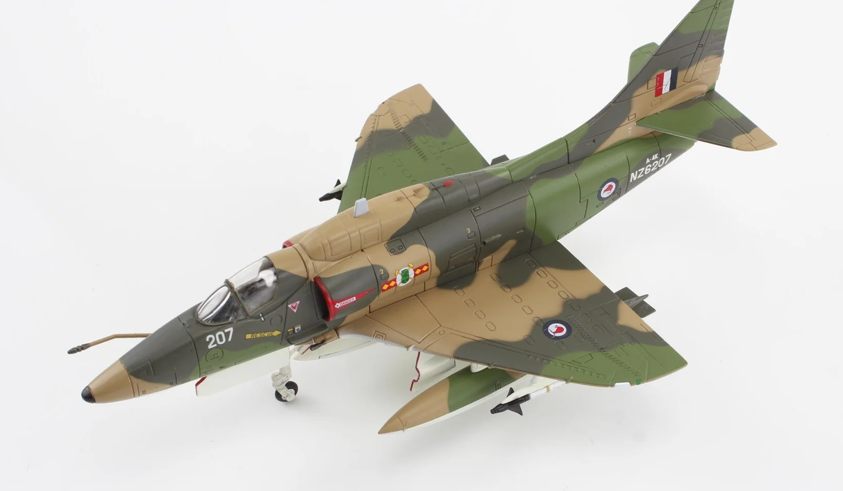 1/72 scale diecast model of A-4K Skyhawk RNZAF, featuring detailed design, display stand, and rolling gears.