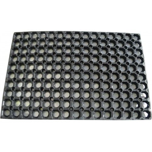 Rubber door mat with hollow ring pattern, 60 x 40cm, traps dirt, non-slip, durable for indoor/outdoor use.