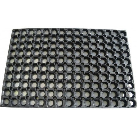 Rubber door mat with hollow ring pattern, 60 x 40cm, traps dirt, non-slip, durable for indoor/outdoor use.