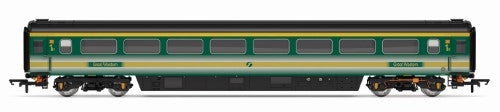 Hornby Trains FGW Mk3 Trailer 1st 41131 model coach in First Great Western livery, showcasing modern rail design features.