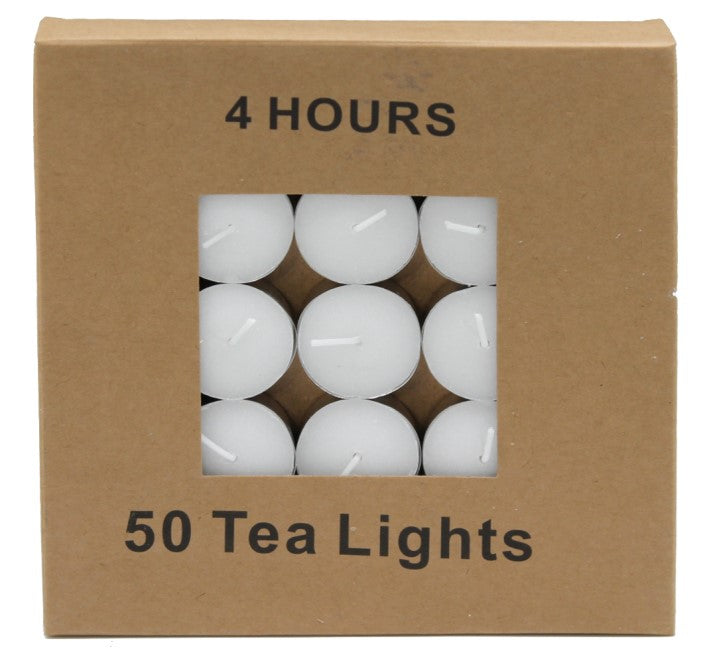 Tea Light Candles 50pc White 4 hour burn time