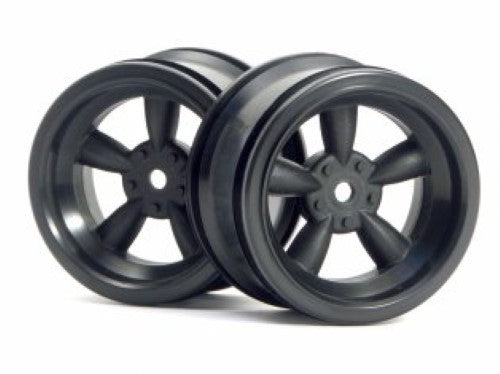 Vintage 31mm black RC wheel with 5-spoke design, 6mm offset for style and superior traction.