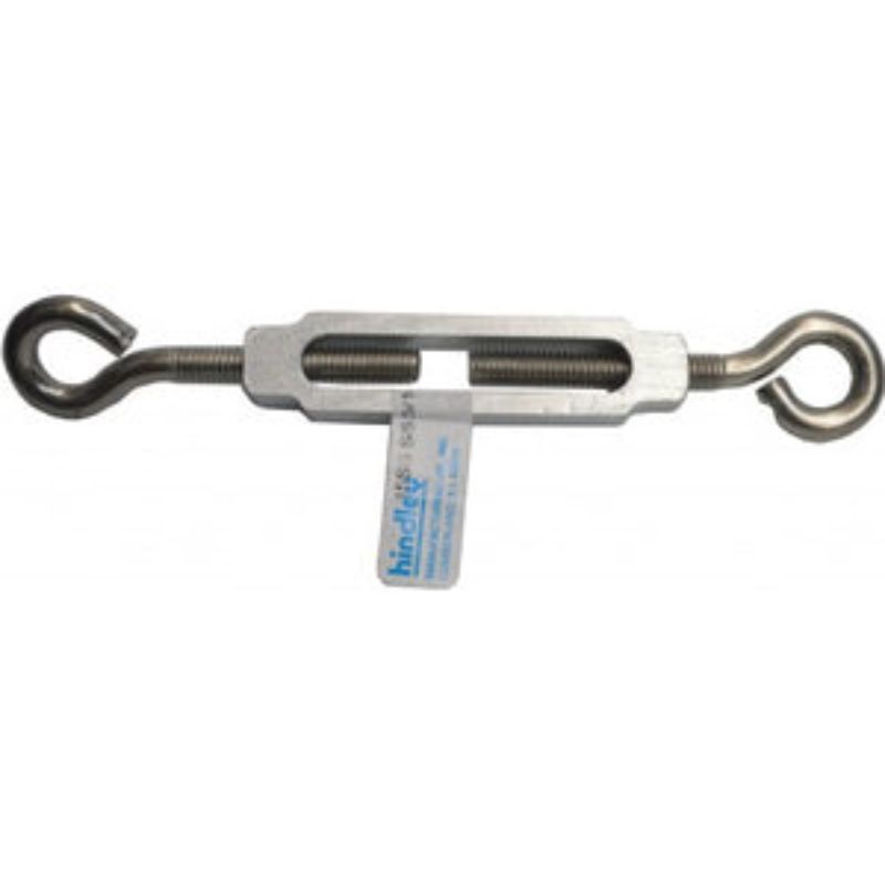 Durable stainless steel turnbuckle with eye and eye design for precise rigging and tensioning applications.