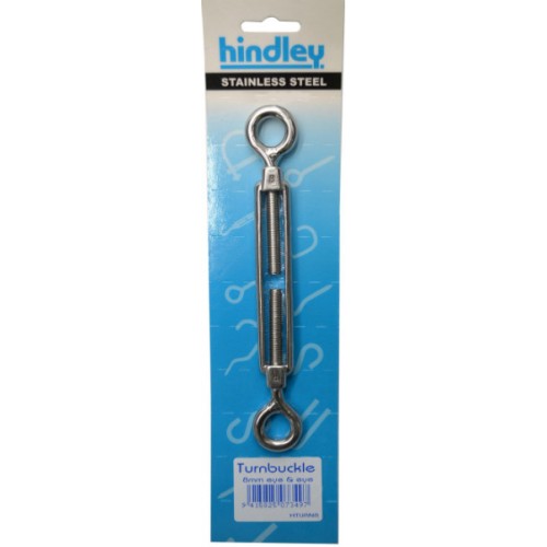 Stainless Body Turnbuckle 8mm by Hindley E&E for adjustable tension in ropes and cables, durable and anti-corrosion.