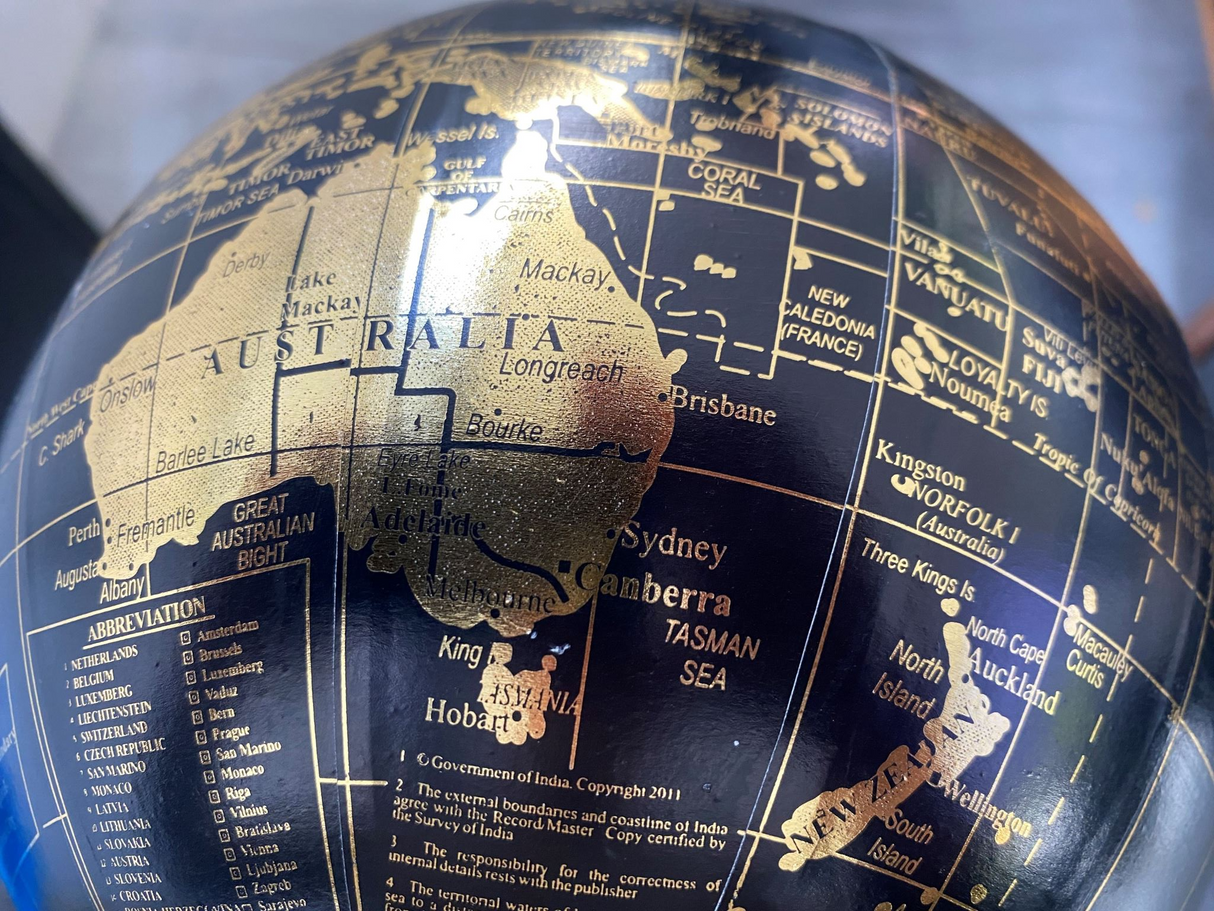 Globe On Gold Base - Black (21 x 34cm)