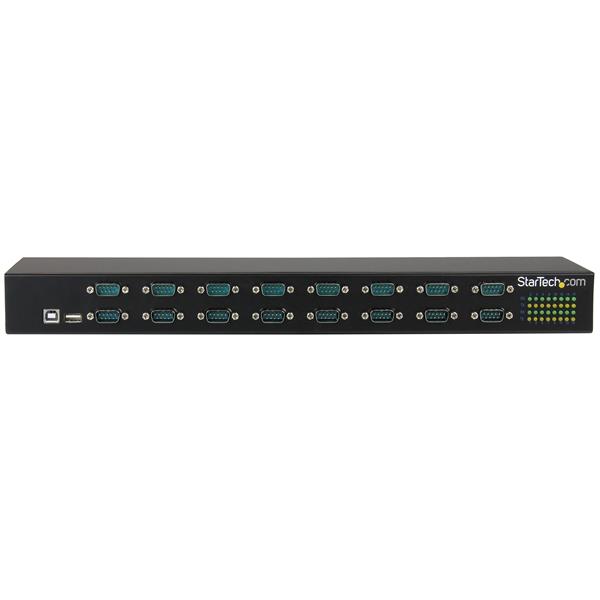 16-Port USB-to-Serial Adapter Hub in a rugged, rack-mountable chassis for industrial automation and device connectivity.