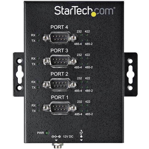 4-Port USB to serial adapter with rugged metal housing for connecting multiple serial devices in harsh environments.