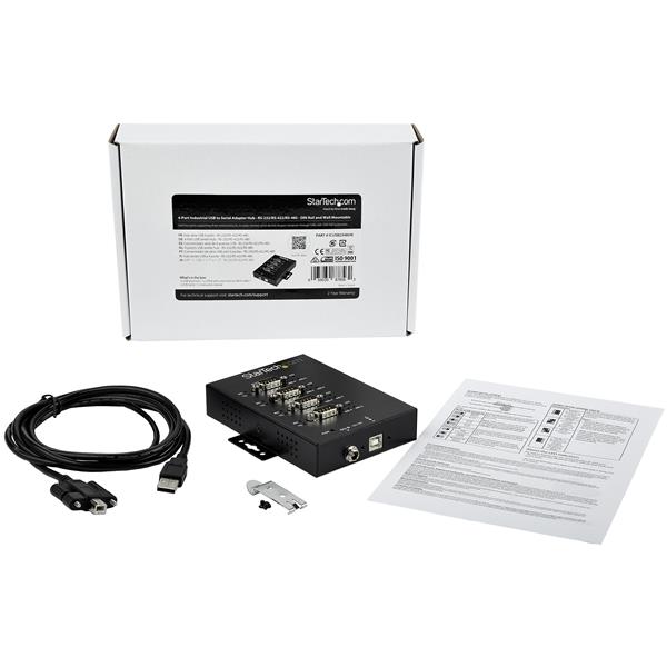 4-Port USB to RS232/RS485/RS422 adapter with rugged housing and fast data transfer for connecting serial devices.