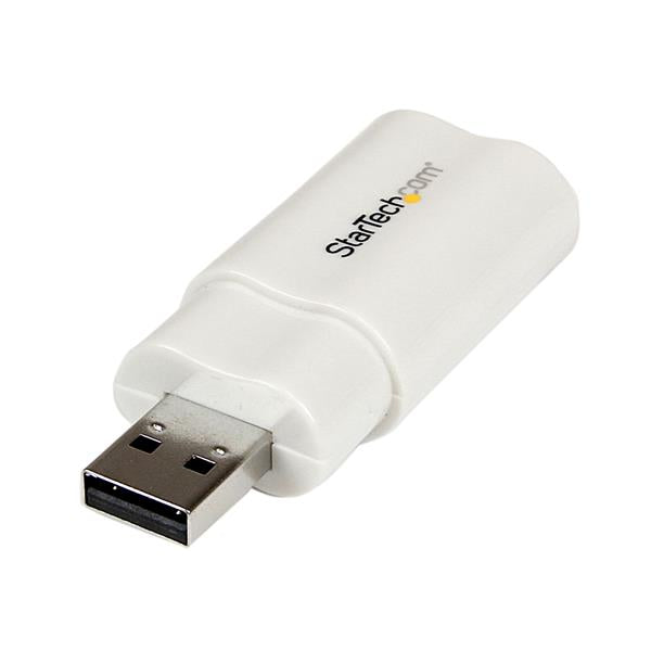 USB audio adapter enabling headset and mic connection to PC/Mac for clear sound and easy plug-and-play convenience.