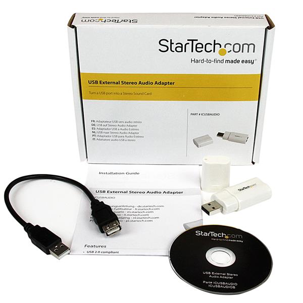 USB audio adapter for headset and microphone, compact design for seamless plug-and-play connectivity on PC and Mac.