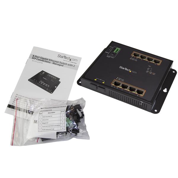 8-Port PoE+ Managed Gigabit Ethernet Switch with metal housing for durability in harsh environments and flexible connectivity options.