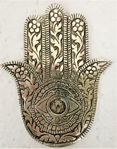 Incense Holder - White Metal HAMSA (12.3cm)