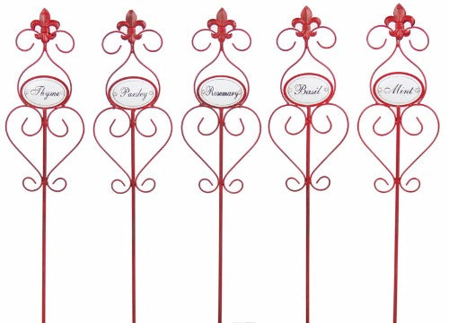 Herb Name Stakes Set of 5 - Red