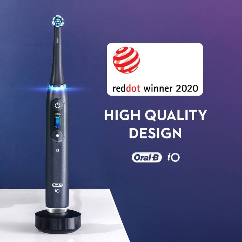 Oral-B iO Series 9 Electric Toothbrush in Black Onyx with AI tracking, smart pressure sensor, and interactive display.