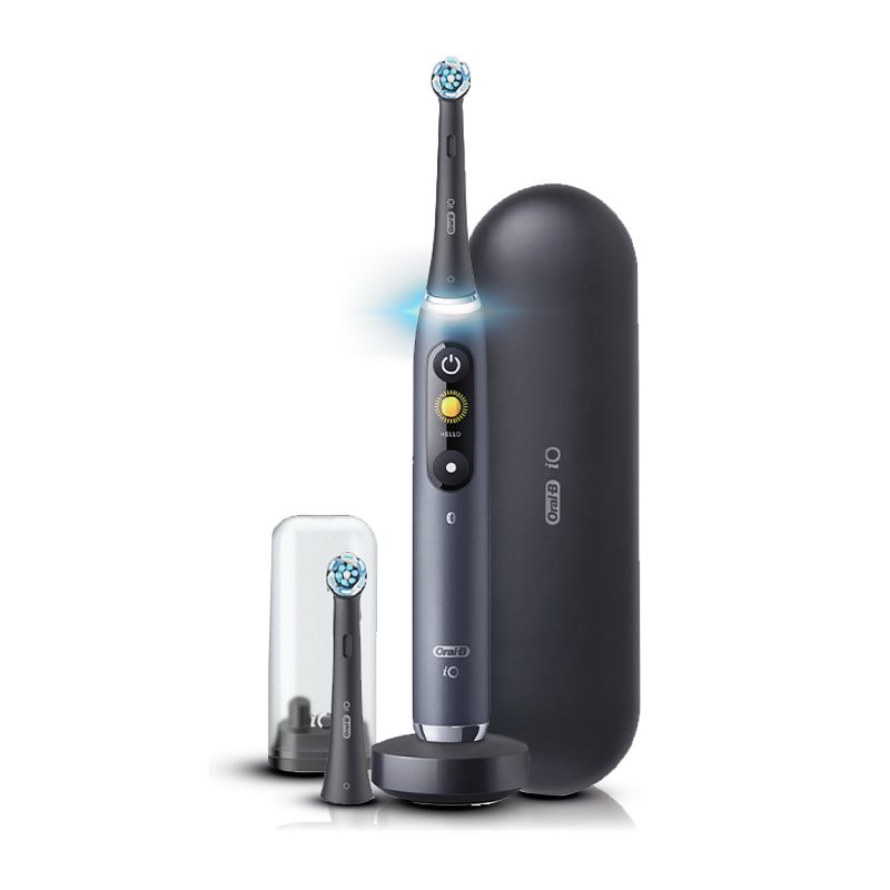 Oral-B iO Series 9 Electric Toothbrush in Black Onyx with AI tracking, 7 modes, and real-time coaching for optimal oral care.