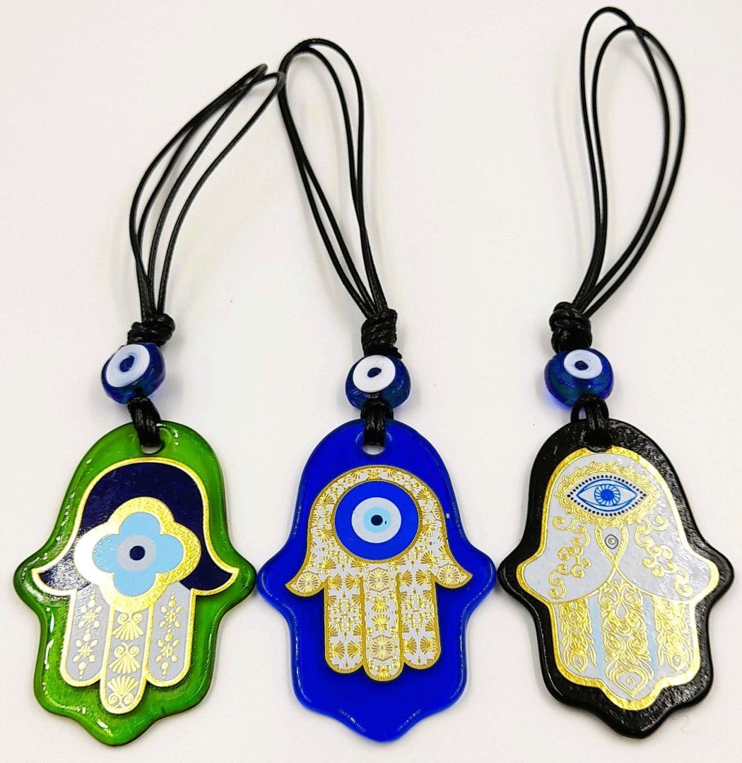 Wall Hanging - Turkish Glass Hamsa with Evil Eye (Set of 3 Assorted)