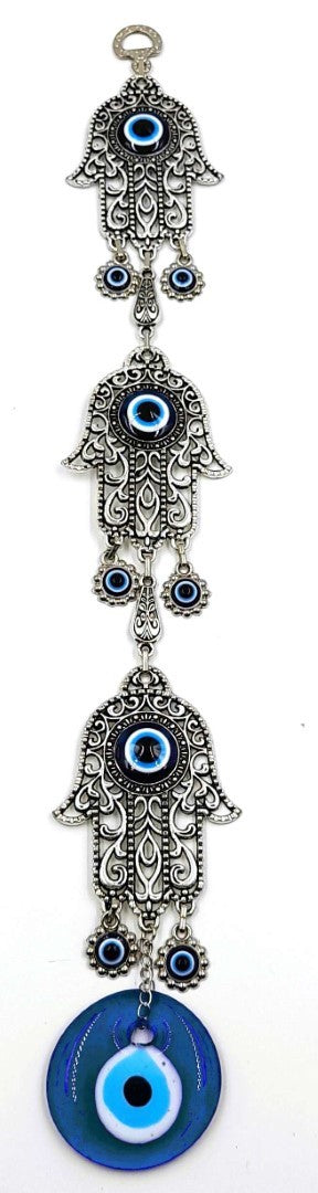 Wall Hanging - Hamsa Evil Eye Metal and Glass 44cm (Set of 2 Assorted)