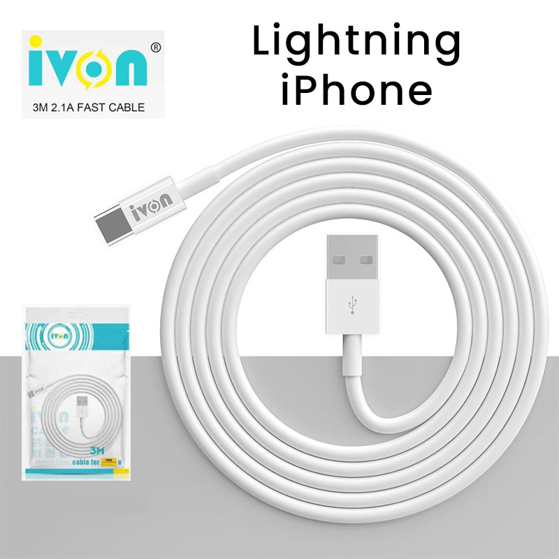 IVON CA72 USB to iPhone Cable 3m- Pack of 5