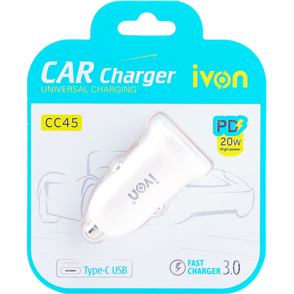 IVON CC45 Car Charger USB Type C- Pack of 5