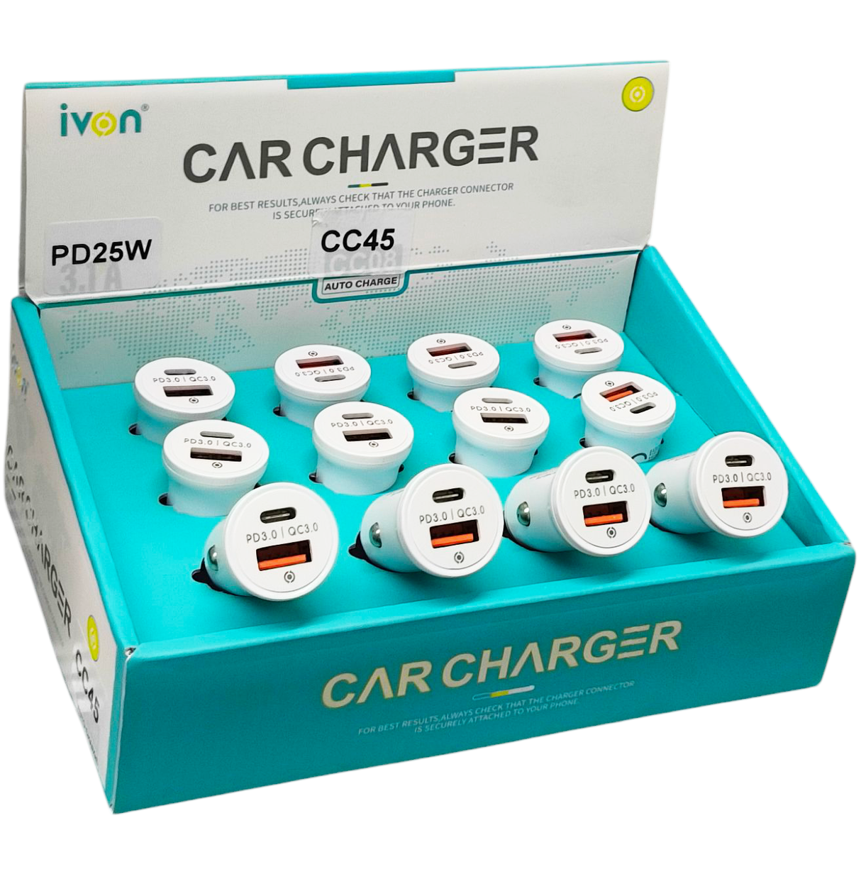 IVON CC45 Box Car Charger USB Type C - Carton of 12