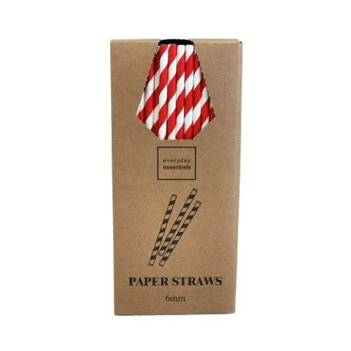Paper Straws 6 X 197mm - Red & White Ctn 20 X 250 Each Box