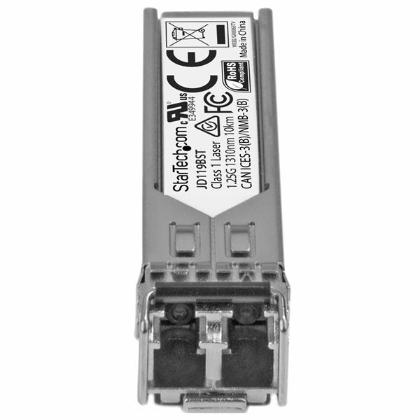 HP JD119B compatible SFP fiber module for 1.25 Gbps gigabit Ethernet over 10 km with LC connector and lifetime warranty.