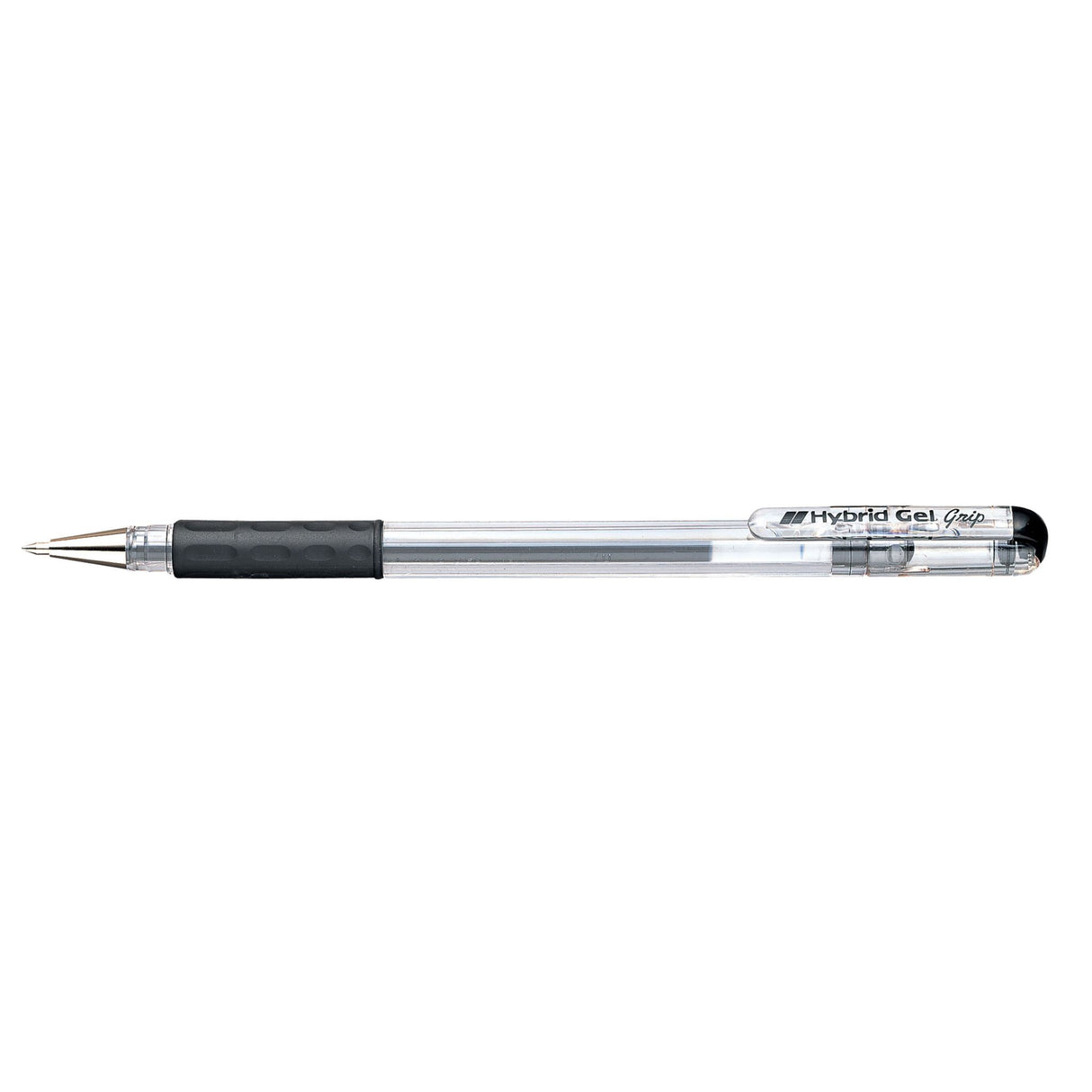 Pack of 12 Pentel Hybrid Gel Grip Pens, 0.6mm, waterproof, fade-resistant, with ergonomic grip and clear ink level visibility.