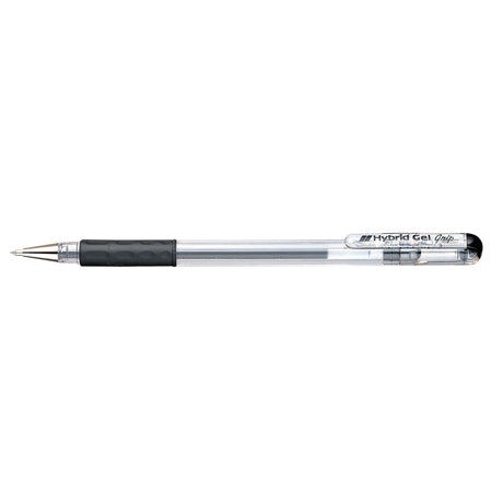 Pack of 12 Pentel Hybrid Gel Grip Pens, 0.6mm, waterproof, fade-resistant, with ergonomic grip and clear ink level visibility.