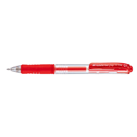 Pack of 12 Pentel Hybrid Gel Grip 0.7mm retractable pens in red with ergonomic grip and fade-resistant ink.