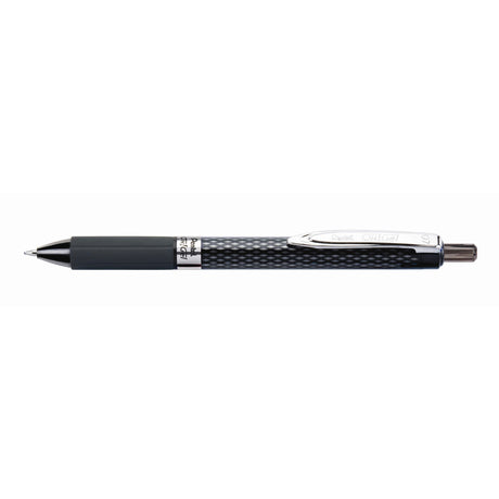 Pack of 12 Pentel Oh Gel Roller Pens with 0.7mm black ink, retractable design, soft grip, and stylish foil body.