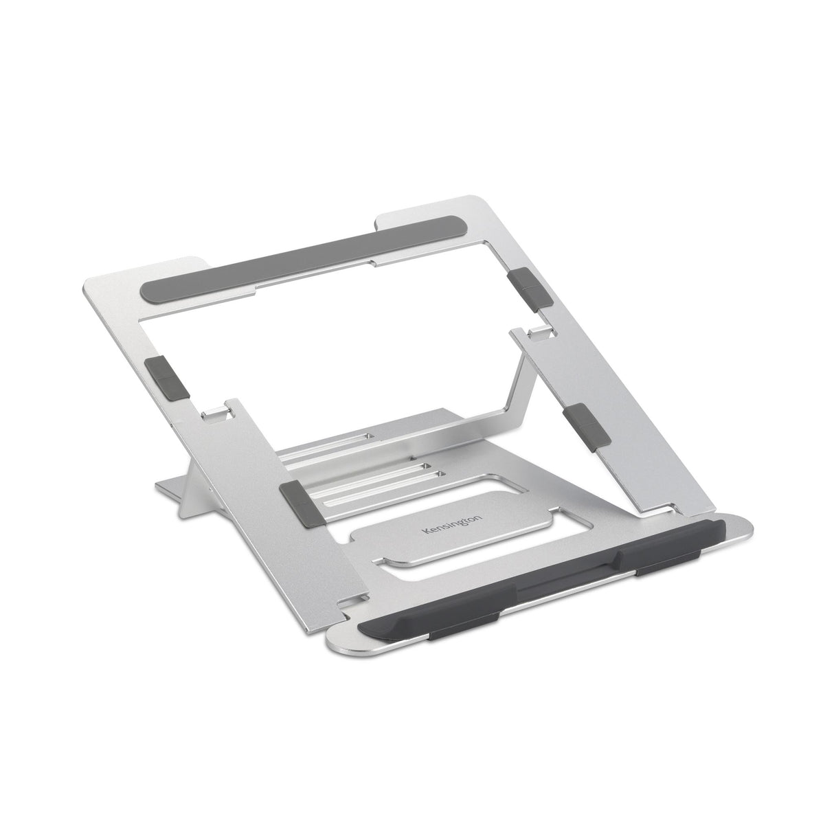 Adjustable aluminum laptop riser with 6 heights, ergonomic design, and good ventilation for improved comfort.