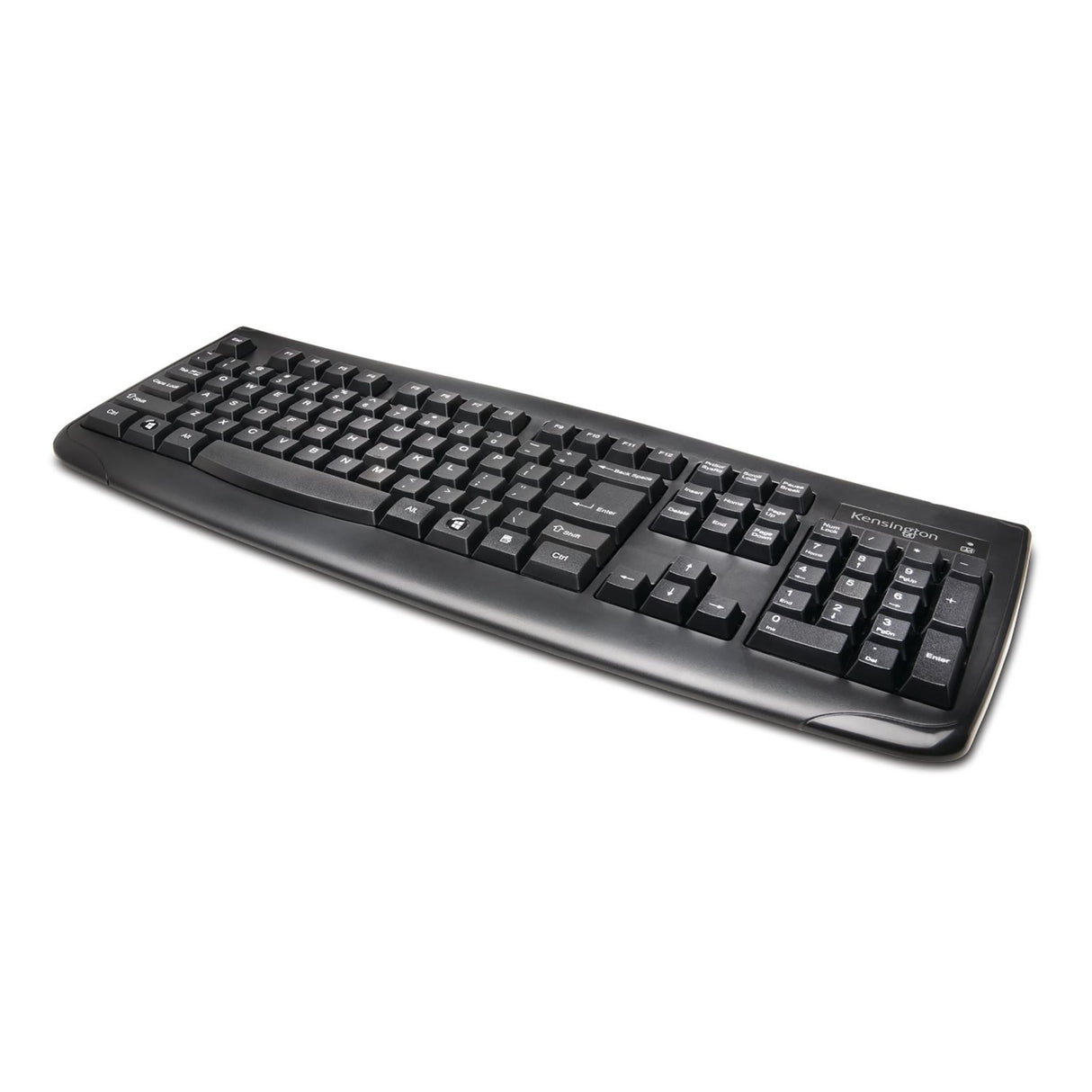 Kensington Pro Fit Wireless Keyboard: spill-proof, full-sized design with numeric keypad, 2.4GHz wireless, and easy Plug & Play setup.