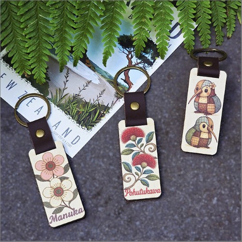 Bamboo Keyring Printed: Quilted Baby Kiwi Keyrings + Keychains